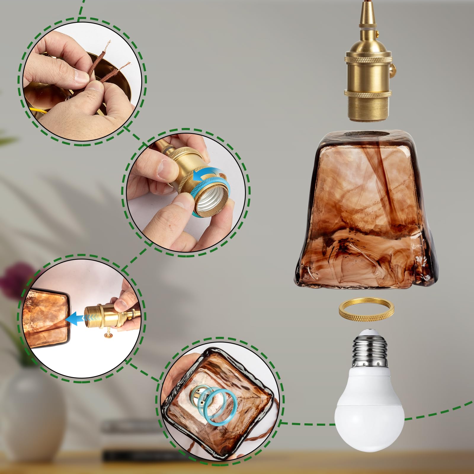 Chrasy E27 Moderne Lampada a Sospensione in Vetro Trasparente Lampada Loft Lampadario Vetro Strutturato Ottone per Isola Cucina Sala Da Pranzo