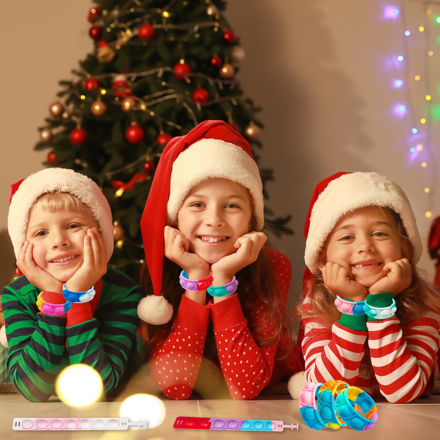 JUAUO Bracelets Anti Stress Enfants Pop It Fidget Toys - Pop Style Bracelet Réglables d'ours en Silicone Doux Jouets Sensoriels à Bulles - Garçons Filles Anniversaires, Récompenses et Petits Cadeaux