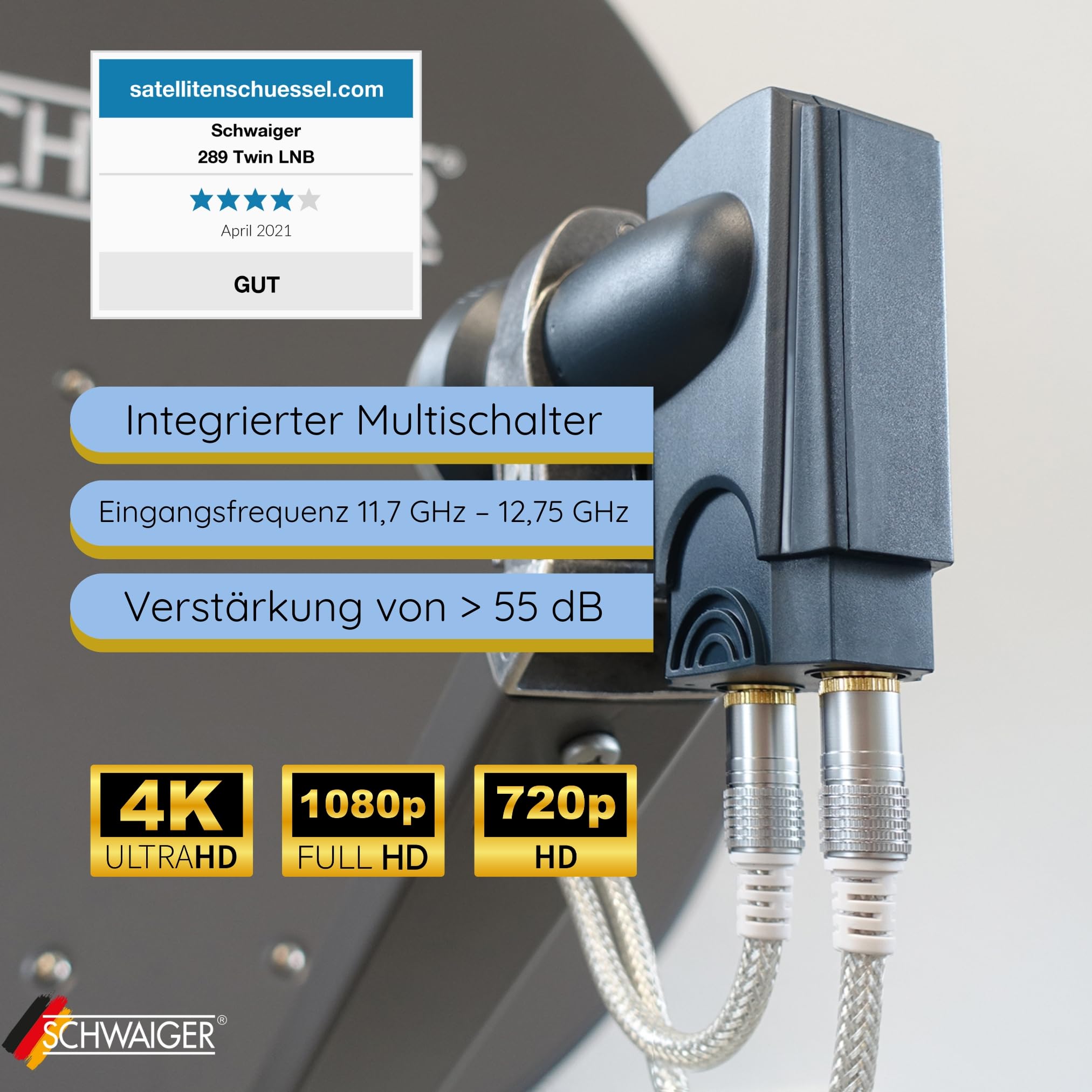 SCHWAIGER 340 Twin LNB Low Noise Blockconverter Sun Protect Tapa LNB Digital Resistente al Calor Accesorios para Antenas parabólicas protección contra la Intemperie contactos Dorados Antracita