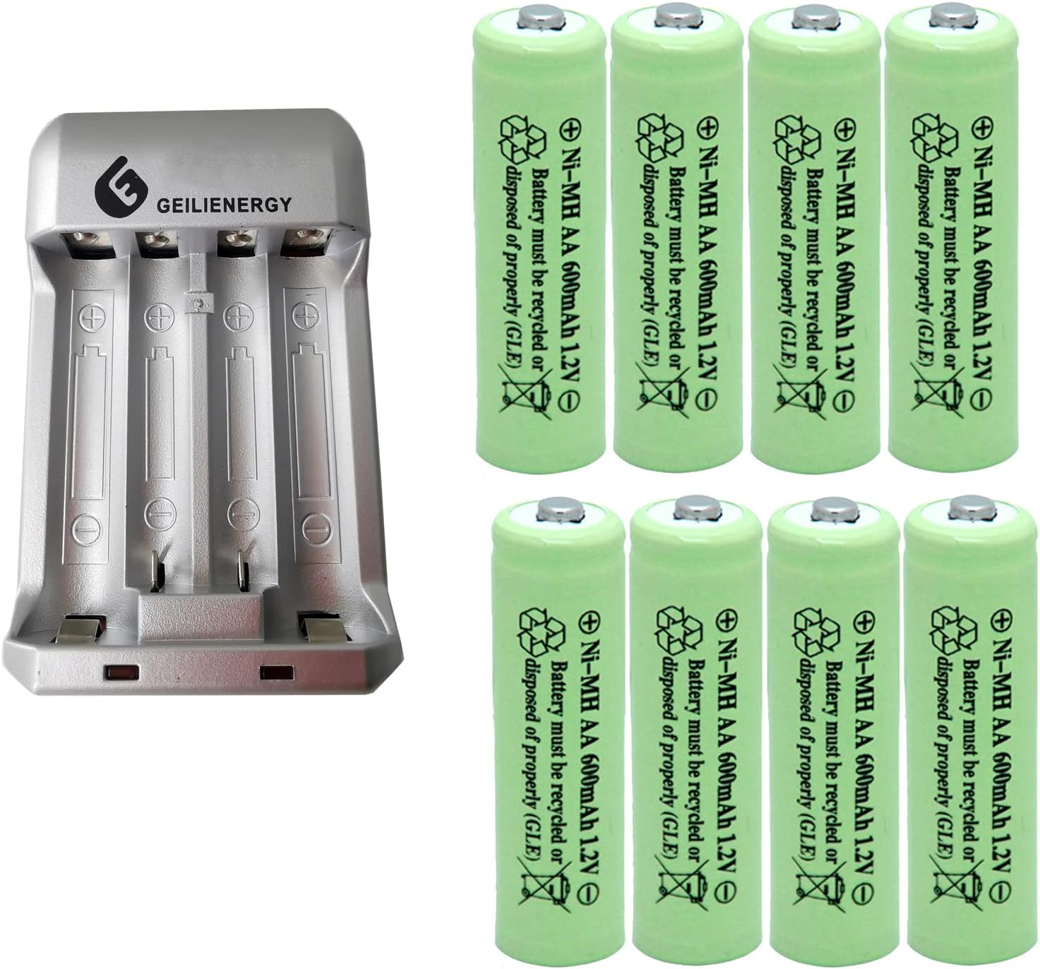8 Pack AA 600mAh 1.2V NiMH Rechargeable Batteries for Solar
