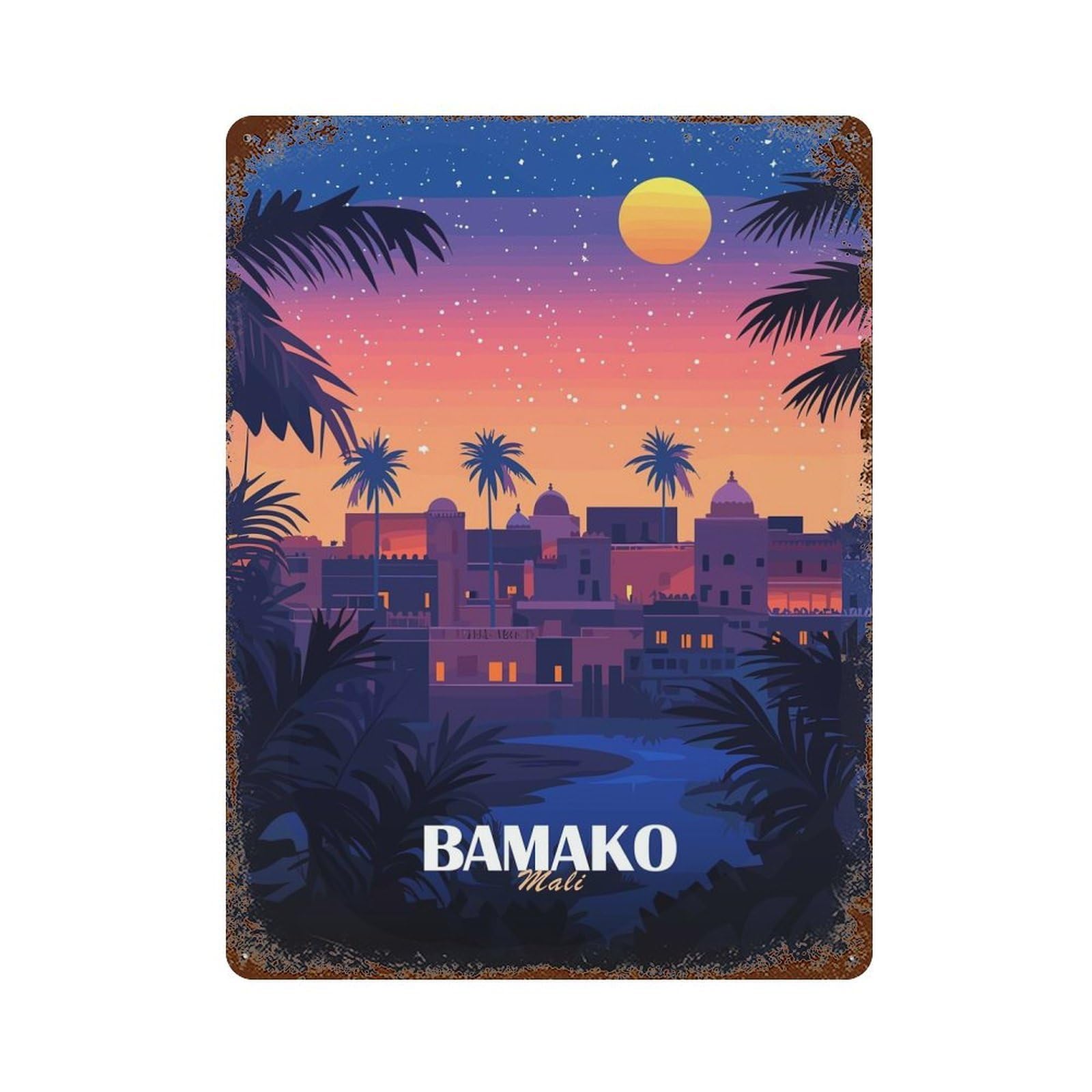Rust Effect Bamako, Mali Travel Decorative Tin Sign 15.7"x11.8", Rustic Home Decor for Cafe, Home Bar And Lounge Decor