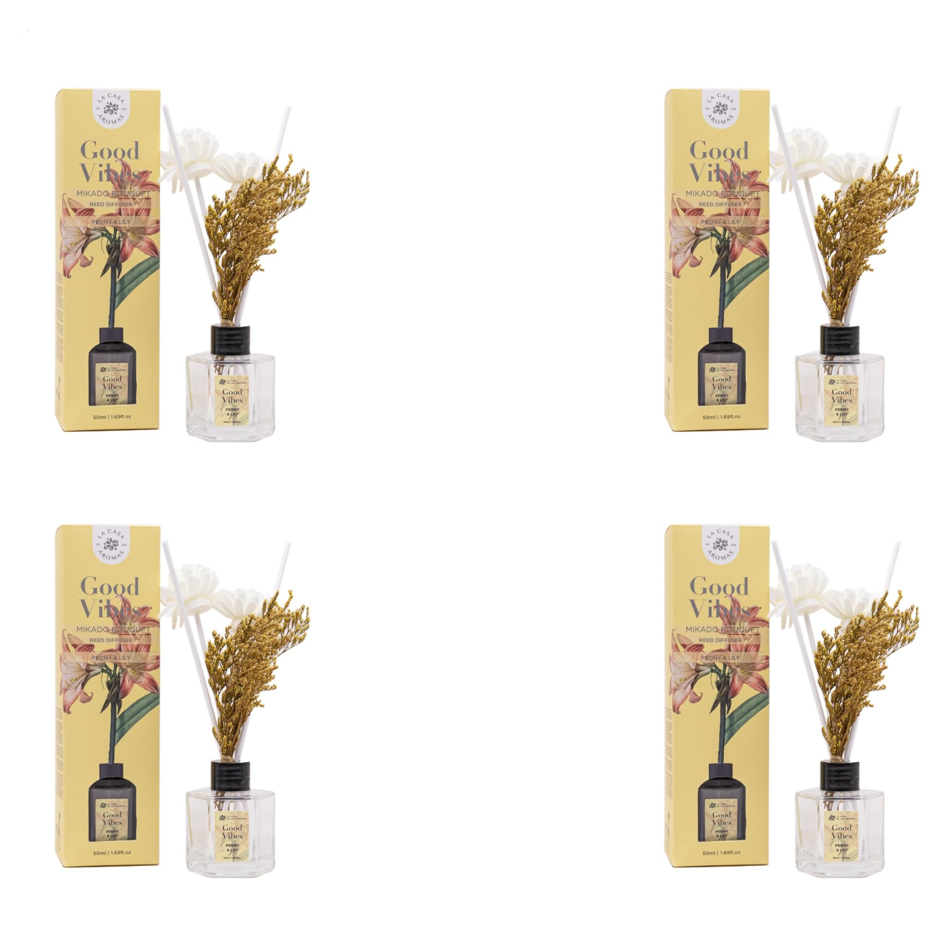 BricoLoco. Mikado decorativo boutiquet 50ml profumo posa e rosa. Più comodo e sicuro delle candele. Deodorante per la casa, la Aroma fresco. Decorazione. Aromaterapia. (4 pezzi)