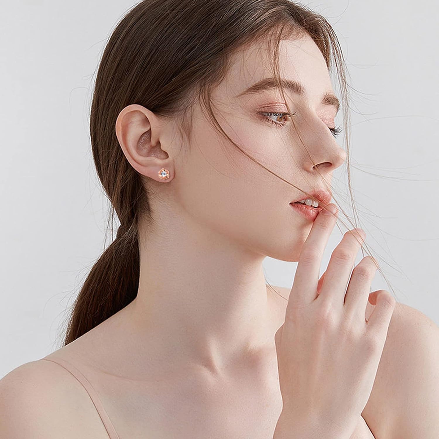 Rose Flower Stud Earrings for Sterling Silver with Gold Plated Hypoallergenic Jewelry Cubic Zirconia Studs Earring, Birthday Gifts for Women - Image 2