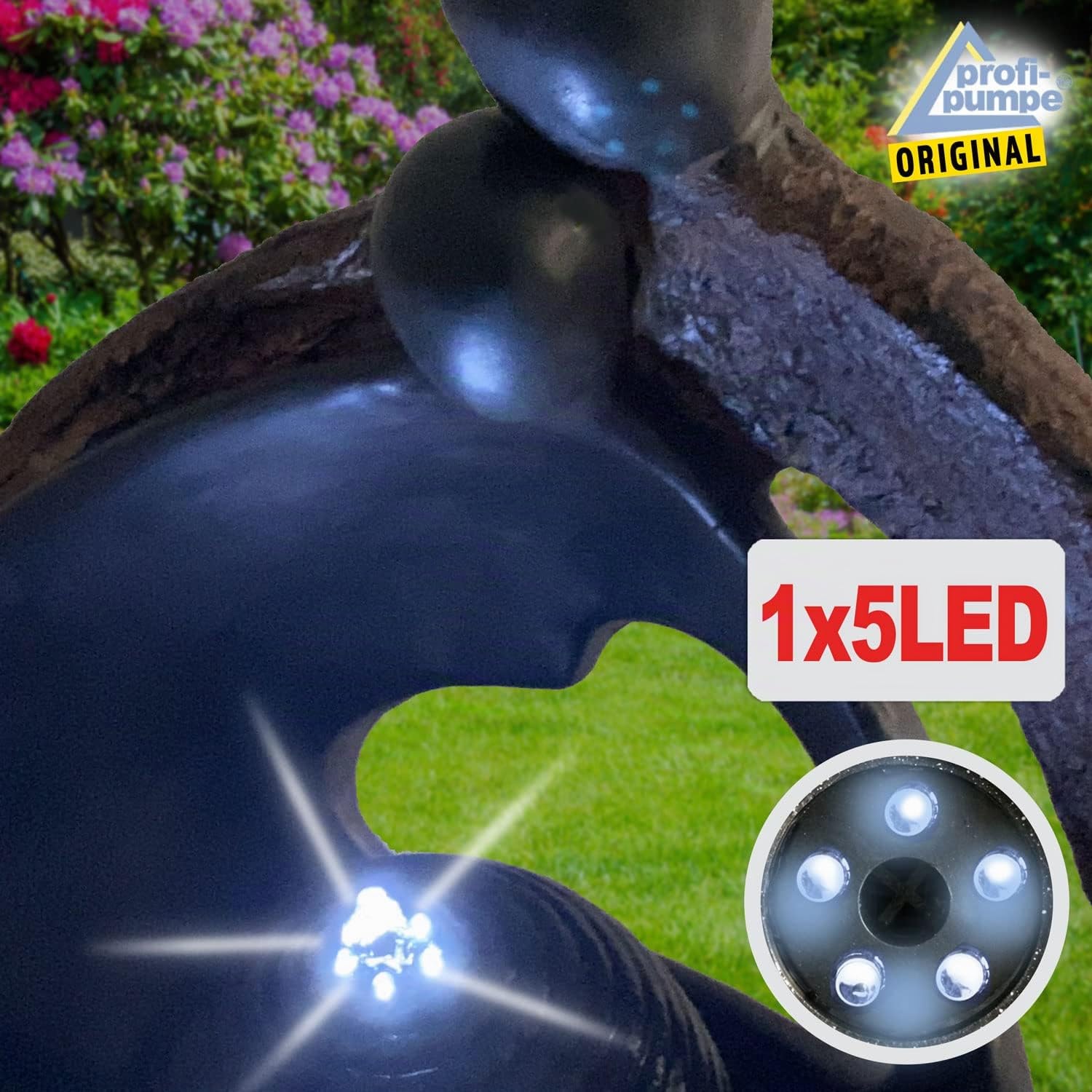 Fontaine Solaire Autonome avec Batterie Li-ION et Lumières LED - Déco Original pour Votre Jardin