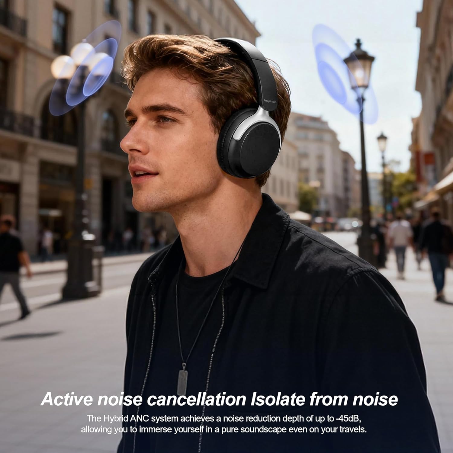 Wireless Headphones Over Ear with ANC, 80H Playtime, Fast Charge, Active Noise Cancelling & Transparency Mode, Comfortable Wireless Headphones for Work & Travel, Foldable Design Black