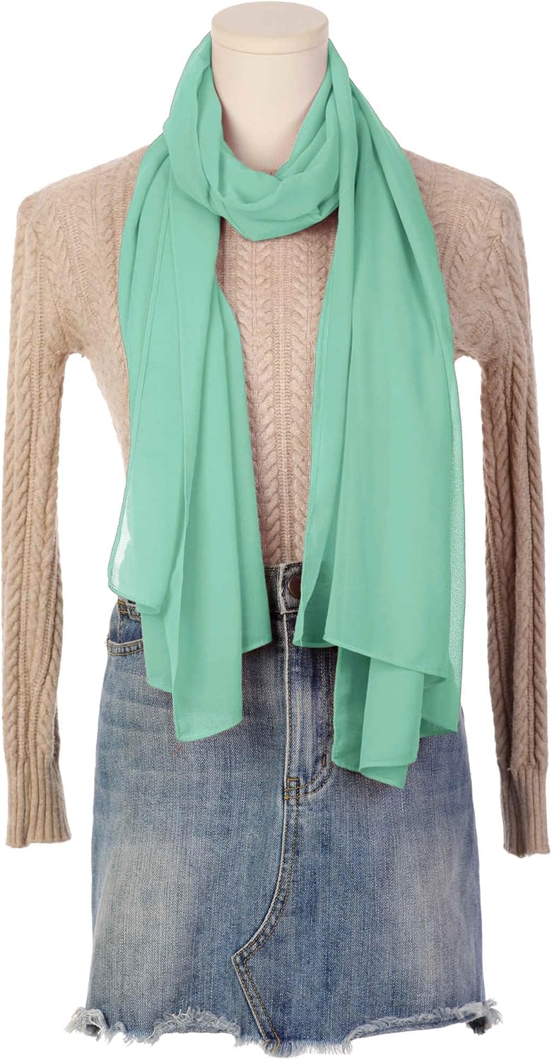 Women's Chiffon Scarf, Green, Olive Sheer Lightweight Shawl, Long Head Wrap for All Seasons - Image 2