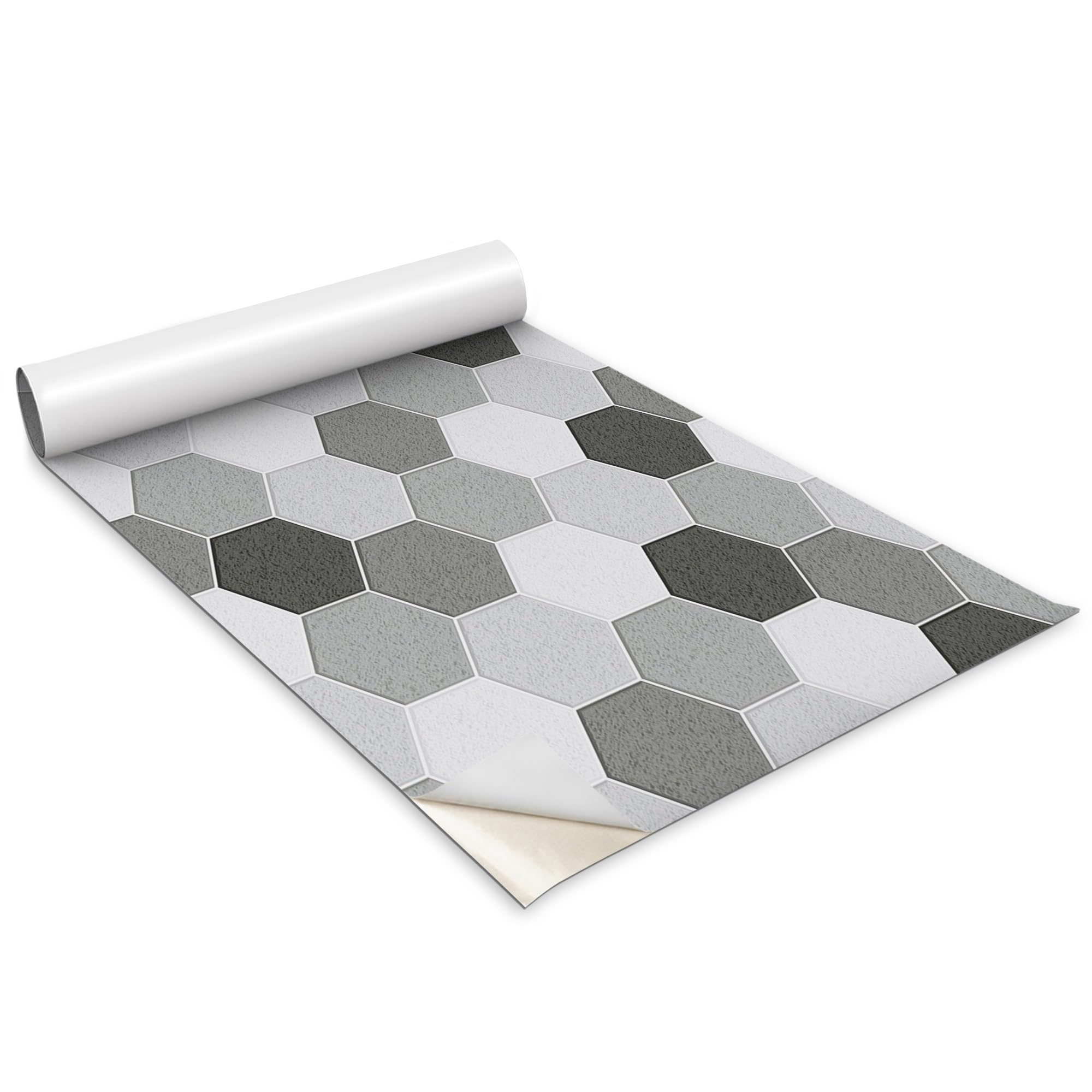 Papier peint adhésif gris à motifs hexagones géométriques rouleau repositionnable