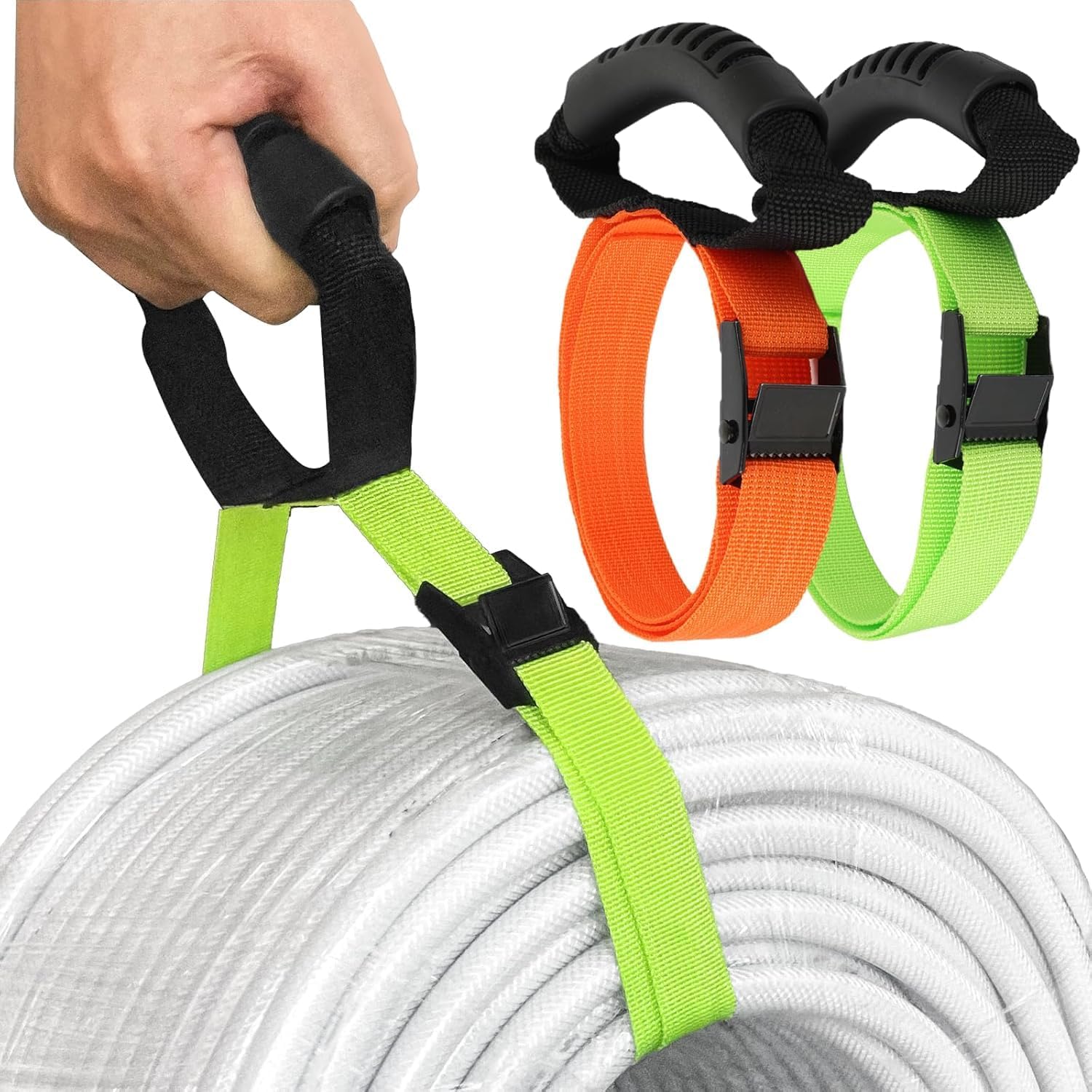 Heavy Duty Storage Straps with Handle and Easy Adjustable Steel Black Lock Slider Buckles,Extension Cord Strap for Cords Pool Hoses Ropes and Garden Hose (3 Pack)