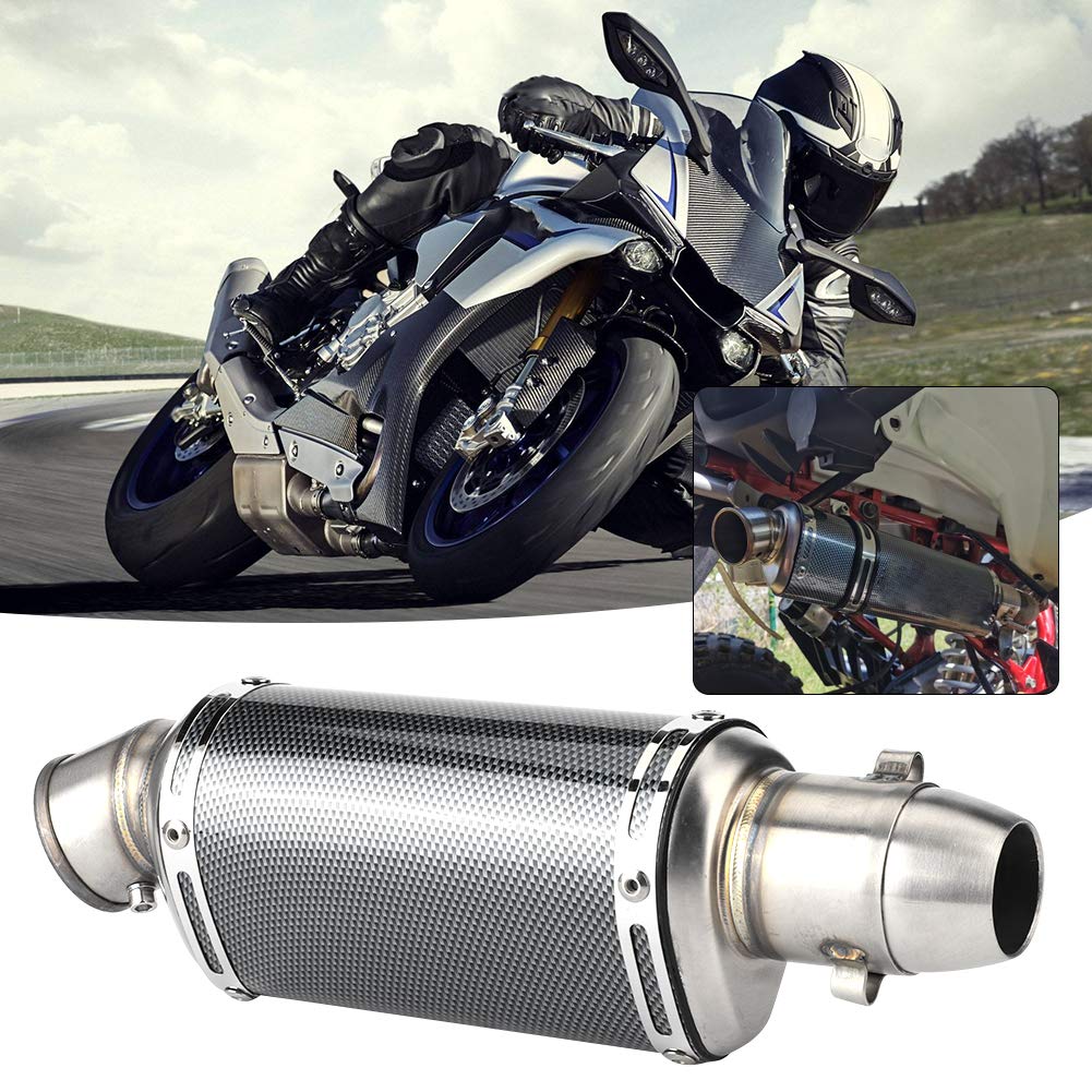 Akozon motocykl rura wydechowa, 51mm 2 cale krótka uniwersalna rura wydechowa ze stali nierdzewnej zmodyfikowany styl z włókna węglowego motocykl skuter motocykl miejski tłumik