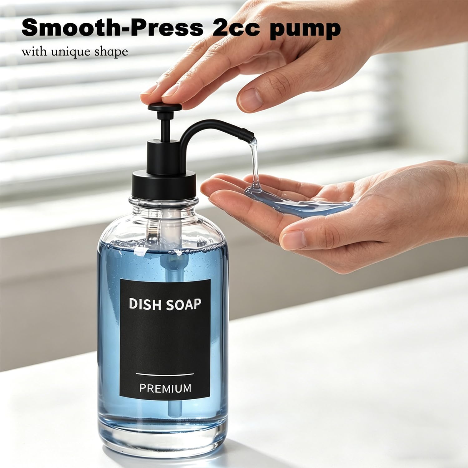 Dispenser di sapone per piatti da cucina, dispenser di sapone a mano in vetro con pompa, vassoio, imbuto per bagno, doccia, lavanderia, liquidi, lozioni (confezione da 2 bottiglie trasparenti da 510