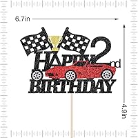 Vista 2 de Decoración de pastel de coche de carreras de 2 años, decoración de pastel de feliz segundo cumpleaños, auto de carreras, bandera a cuadros, rueda