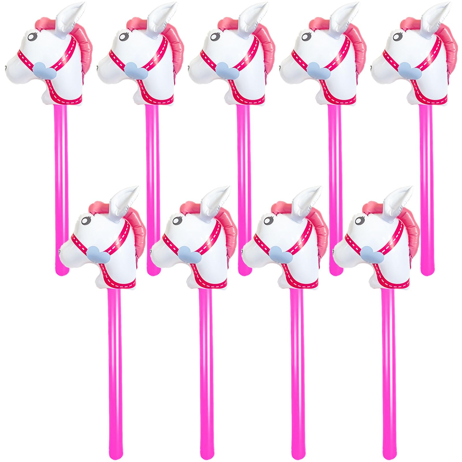 Photo 1 of  pack 40 Inch Inflatable Horse Sticks for Kid Horsehead Stick Balloon Blow Up Pony Stick for Children Birthday Cowboy Horse Party (Pink, Red and Brown)