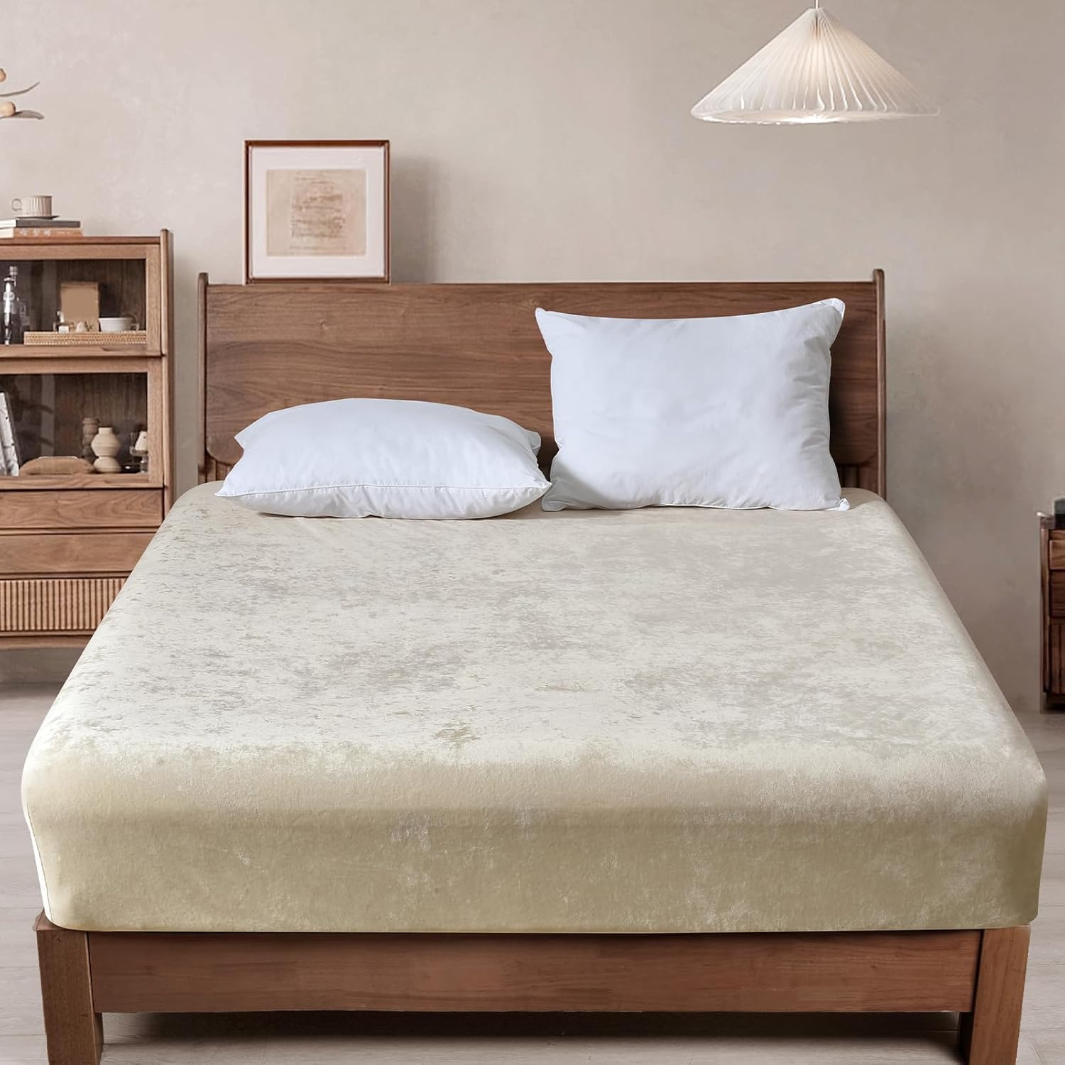 phf truly velvet fitted sheet only king size, luxury super soft cozy comfy fleece bottom with 15" deep pocket, suitable for fall winter and spring, no pillowcases, sand king size (78"x80"x15") sand