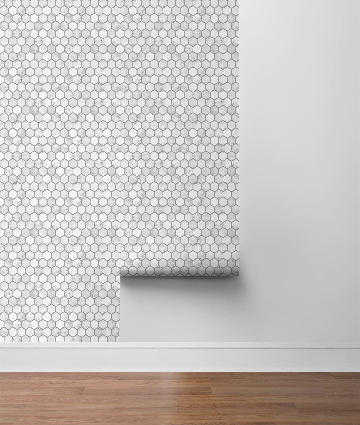 NextWall Faux Marble Hexagon Peel and Stick Wallpaper (Carrara & Argos Grey)