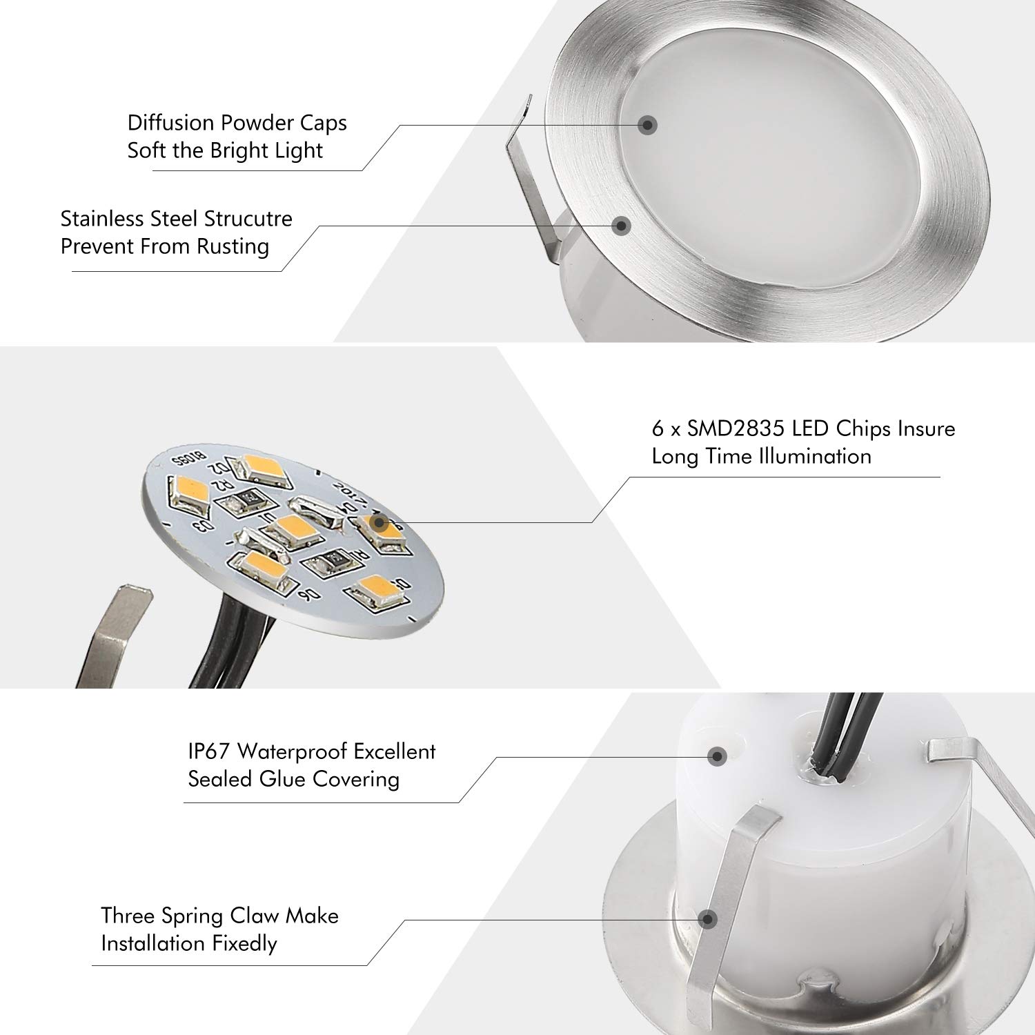 10er Mini LED Terrassen Einbaustrahler Außen, 12V 1W Warmweiß