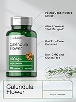 Vista 3 de Horbäach Cápsulas de flores de caléndula 180 unidades Extracto de caléndula Suplemento de hierbas sin OMG, sin gluten