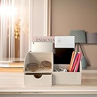 Vista 2 de UnionBasic Organizador de escritorio - Caja de almacenamiento multifuncional de cuero para escritorio con soporte para bolígrafos - Para tarjetas