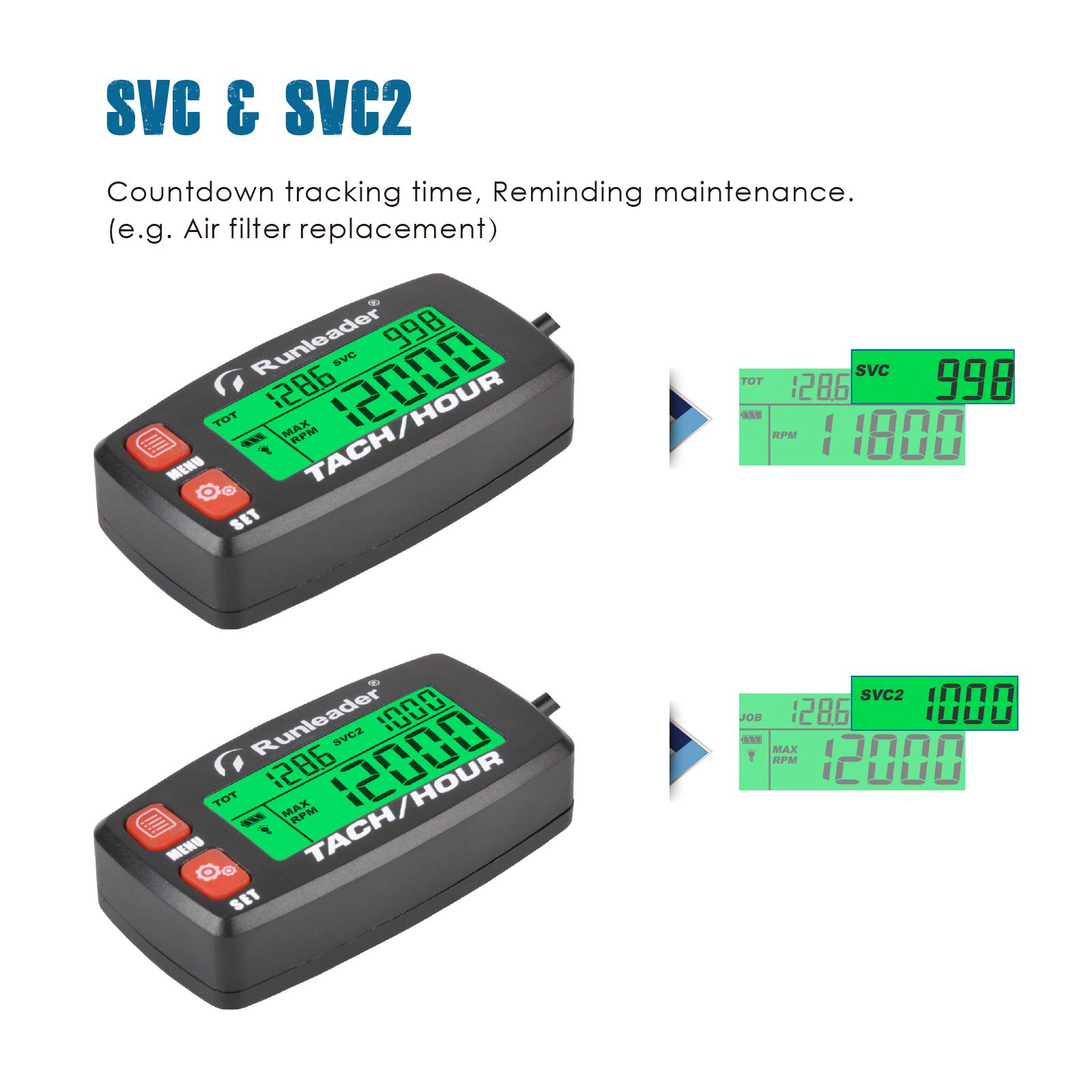 Runleader-Betriebsstundenzähler-Drehzahlmesser, Wartungserinnerung, Alarmdrehzahl, voreingestellte Anfangsstunden für ZTR-Mähergenerator-Marine-ATV und gasbetriebenes Gerät.(Button-RD)