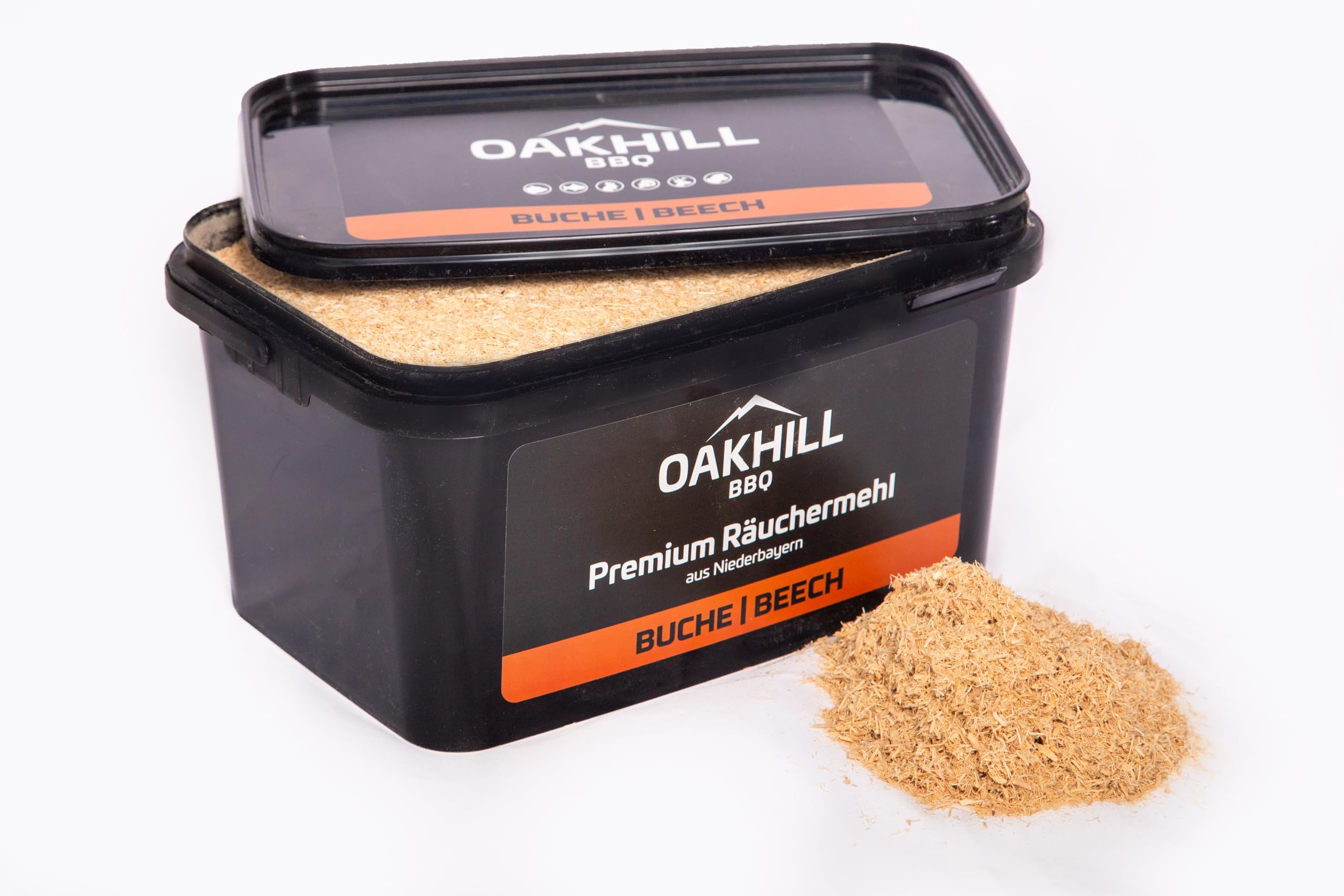OAKHILL BBQ Räuchermehl Buche, im praktischen wiederverschliessbaren 5,5 Liter Eimer. Zum Heiß- und Kalträuchern, Smoken, von Fleisch, Fisch, Geflügel, Wild, Käse und Gemüse.