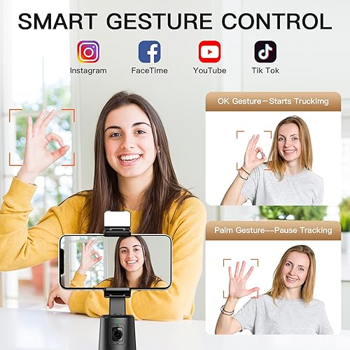 Miniatura 6 de Trípode de seguimiento facial, soporte para teléfono de seguimiento facial automático, rotación de 360, soporte de teléfono de seguimiento