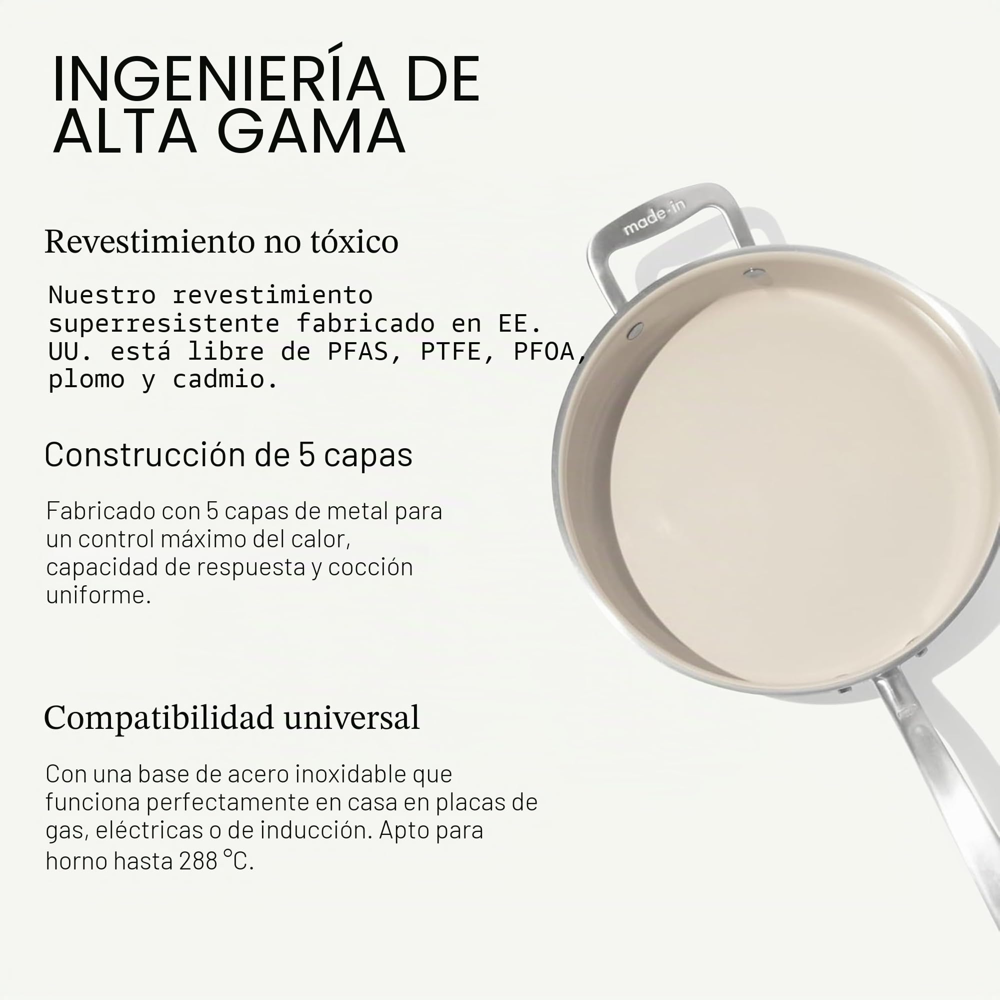 Made In Cookware - Sartén antiadherente de cerámica de 3.5 cuartos de galón con tapa, revestimiento de acero inoxidable de 5 capas, utensilios de cocina profesionales, fabricado en Italia, compatible