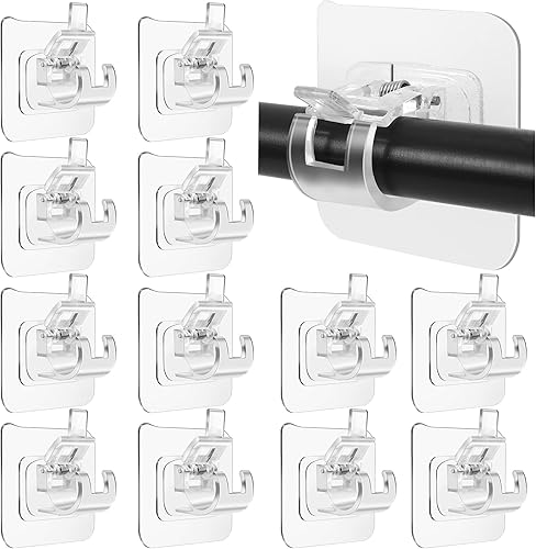 12 soportes para barra de cortina sin taladrar, soporte universal autoadhesivo para barra de cortina, colgadores de cortina para baño, cocina y hogar