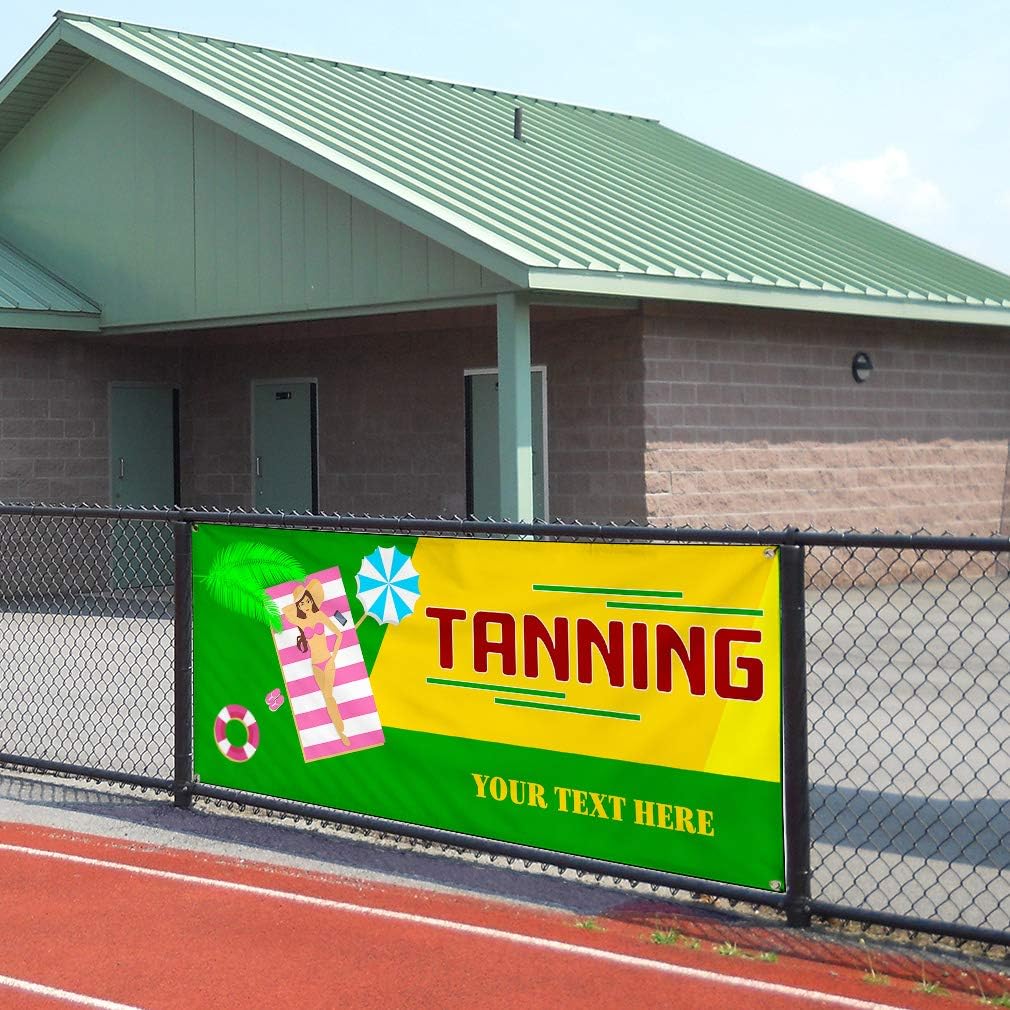 Custom Industrial Vinyl Banner Multiple Sizes Tanning Beauty Personalized Text Business Outdoor Weatherproof Yard Signs Green 4 Grommets 24x36Inches