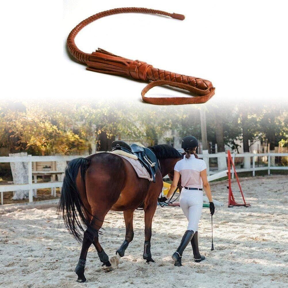 Látigo de cuero sintético marrón, látigo de caballo de estilo retro lujoso, accesorios de vestir, cultura de equitación deportiva al aire libre