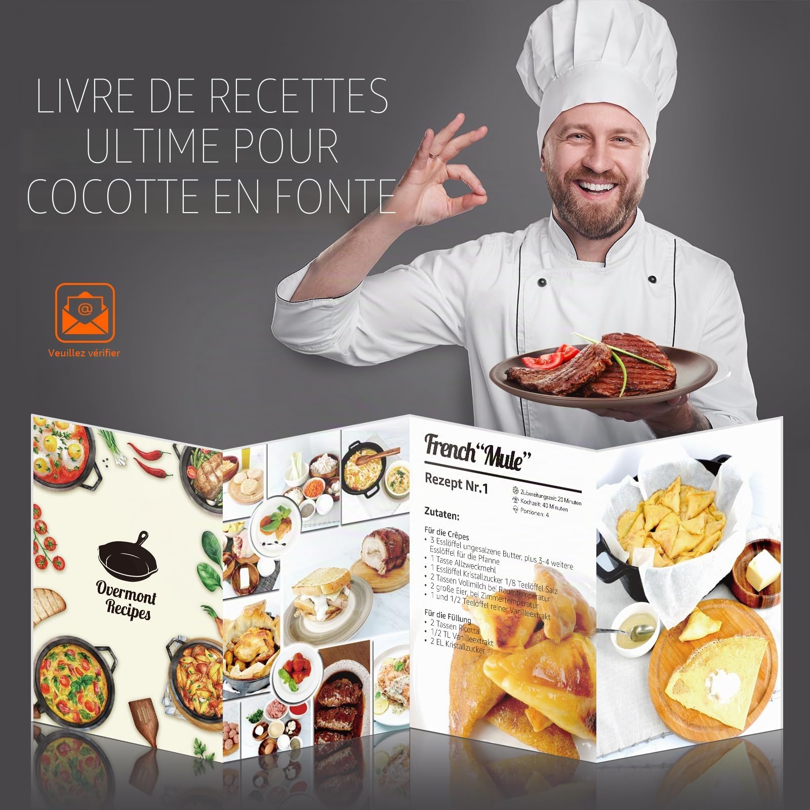 Overmont Dutch Oven Pot en Fonte Prêt à l'emploi Couvercle/Poêle à Double Fonction avec Recette E-book pour Cuisine Camping Garden BBQ (26x8cm - Long Manche) Modèle : OV009