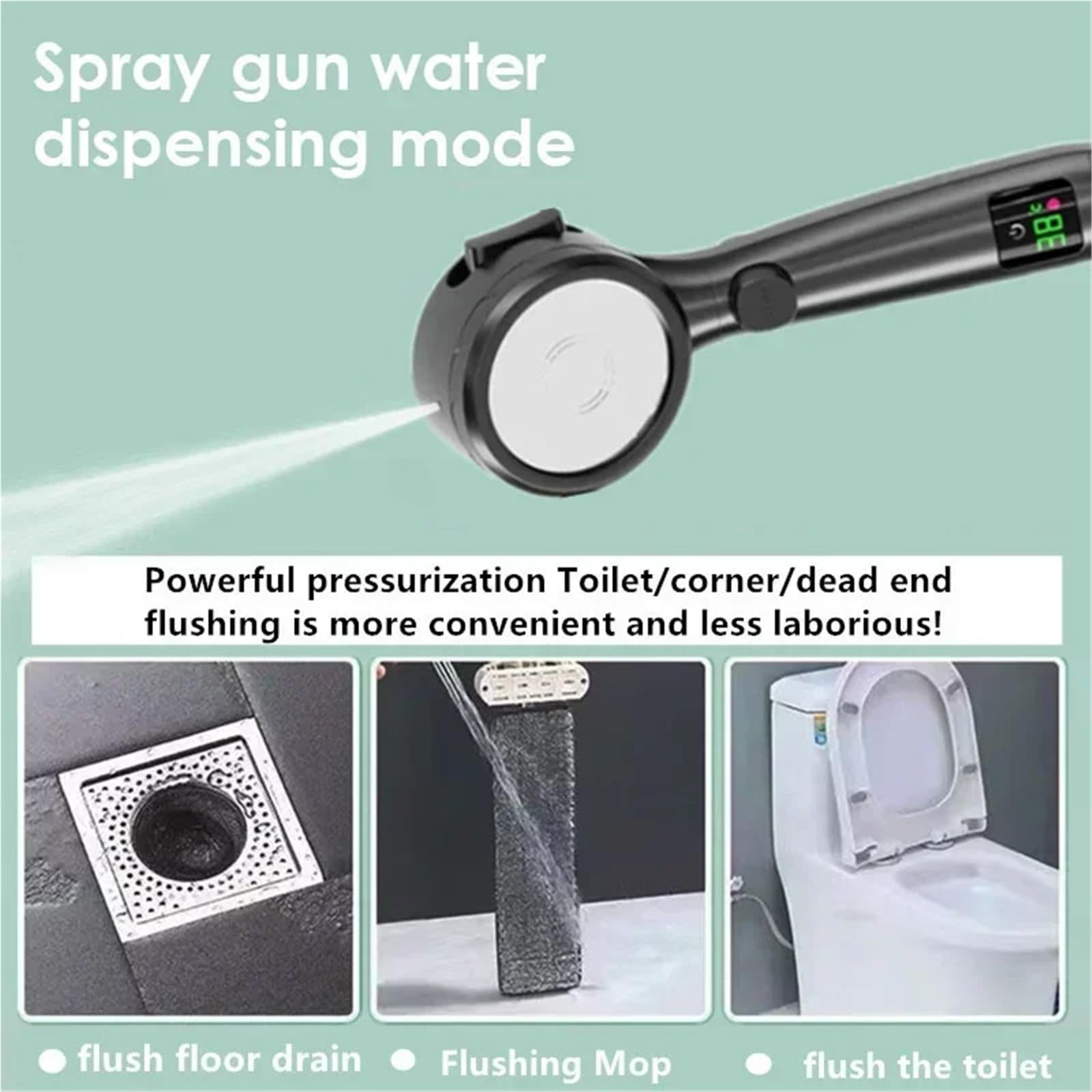 Ducha de Mano con Pantalla Digital, Ahorro de Agua con presión Ajustable