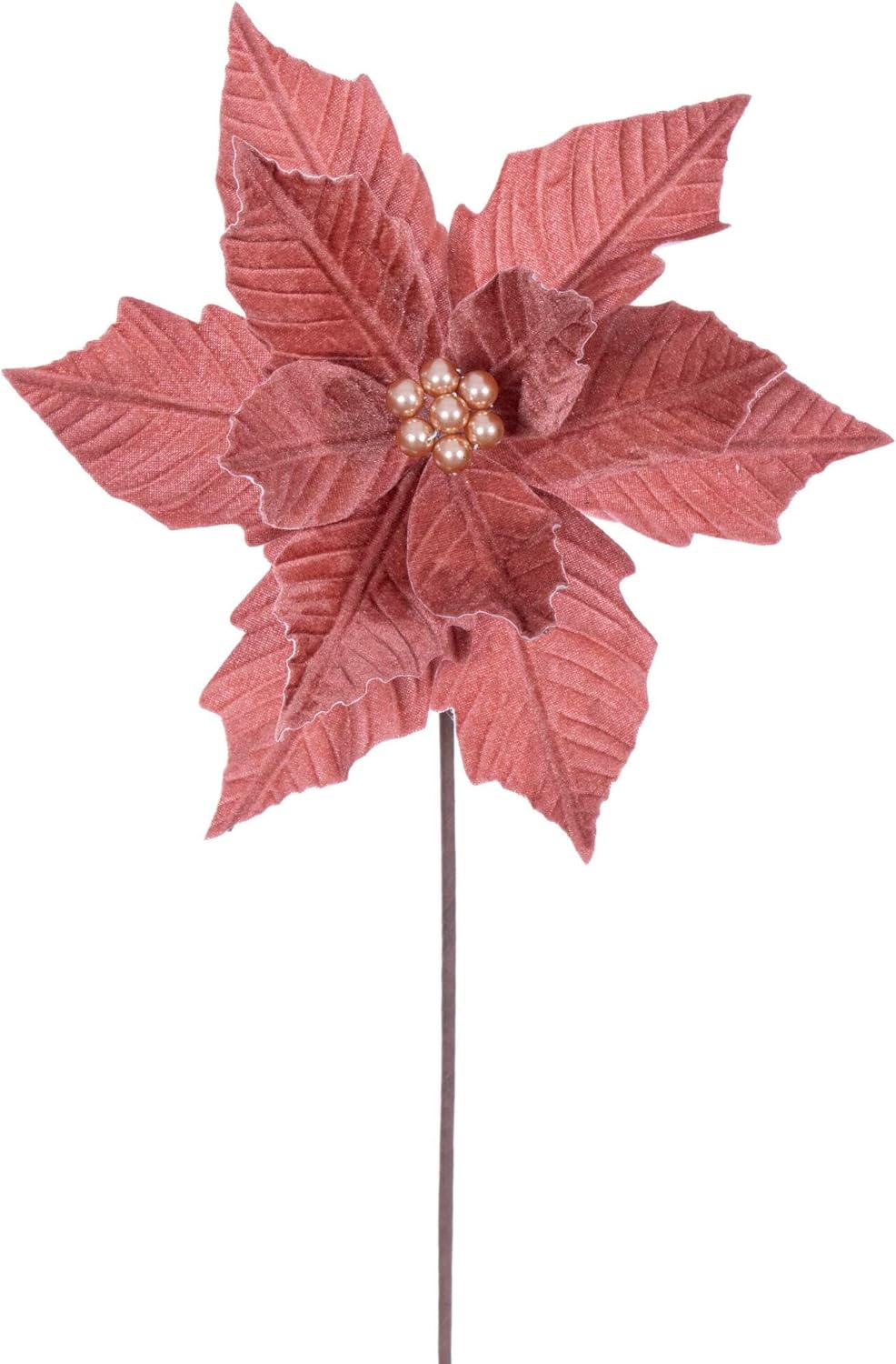 Vickerman 12" x 20" Rose Gold Velvet Razor Poinsettia Stem. It Includes Four Pieces per Bag.