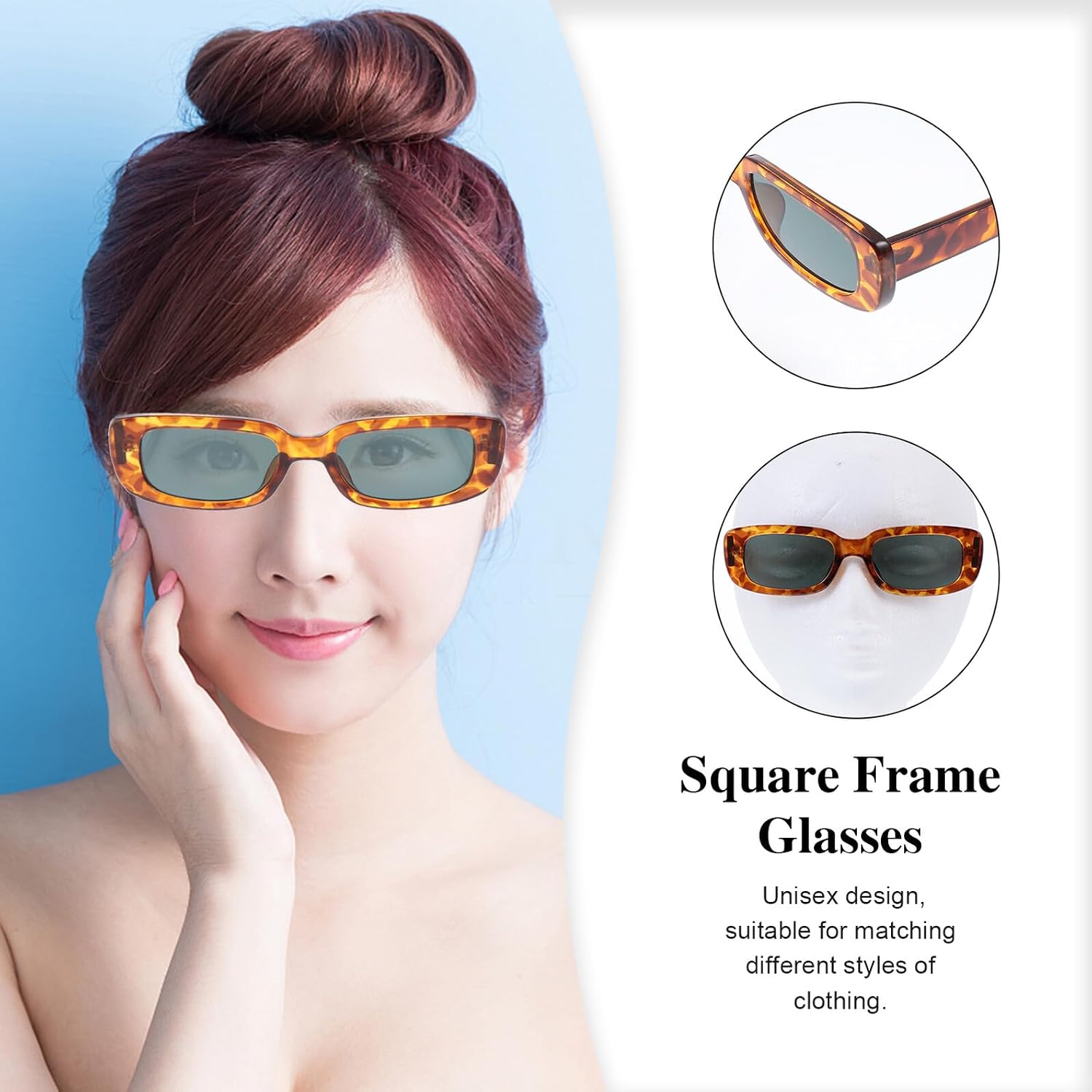 BESPORTBLE Square Frame Animal Print Sunglasses for Women Men, Fashion Unisex Sun Shades with Emerald Tinted Lenses, Beach Photo Prop Eyewear, UV Protection