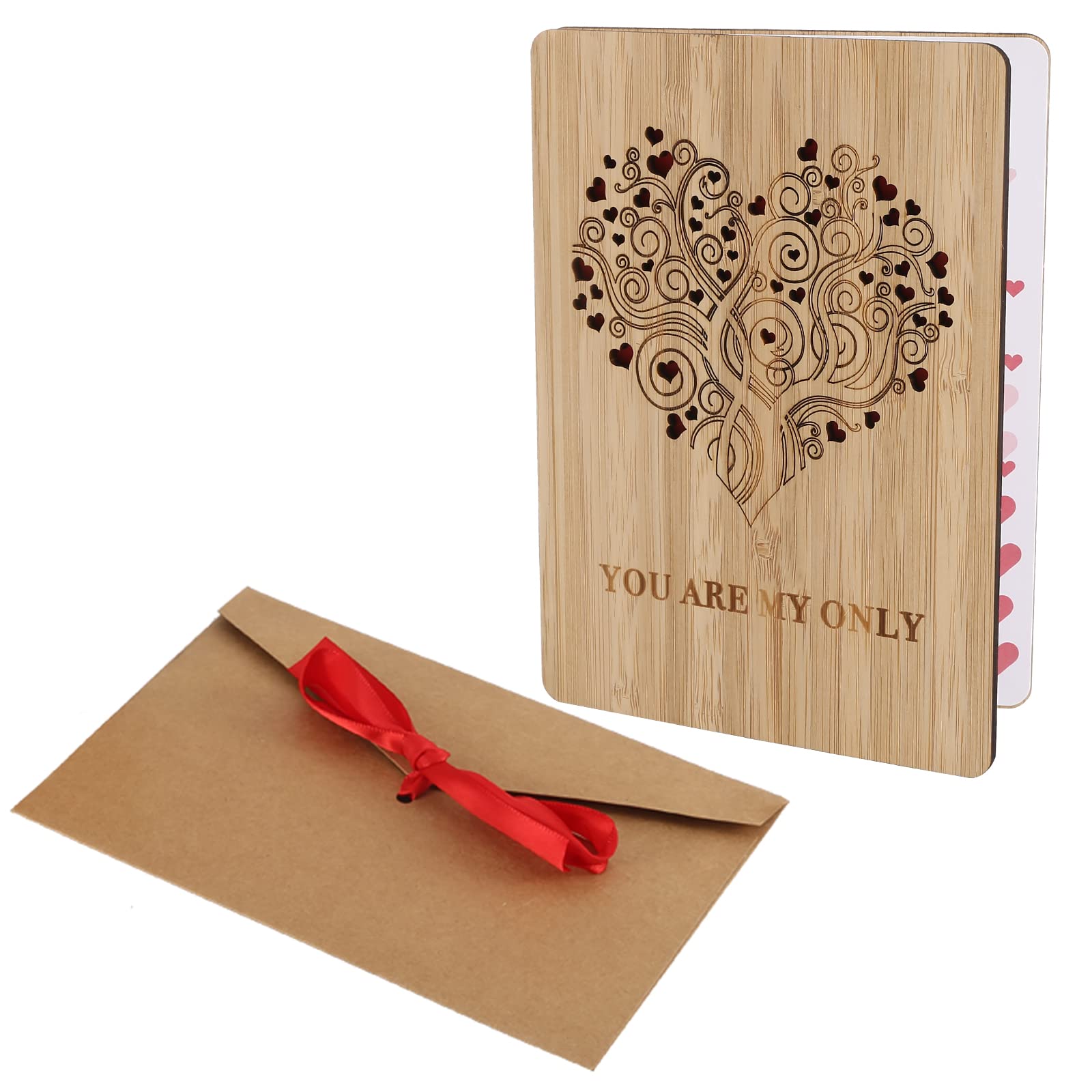 Tarjeta De Felicitación De Boda De Madera - 15x11 Cm, Con Sobre Kraft, Para Escribir Mensajes Personalizados