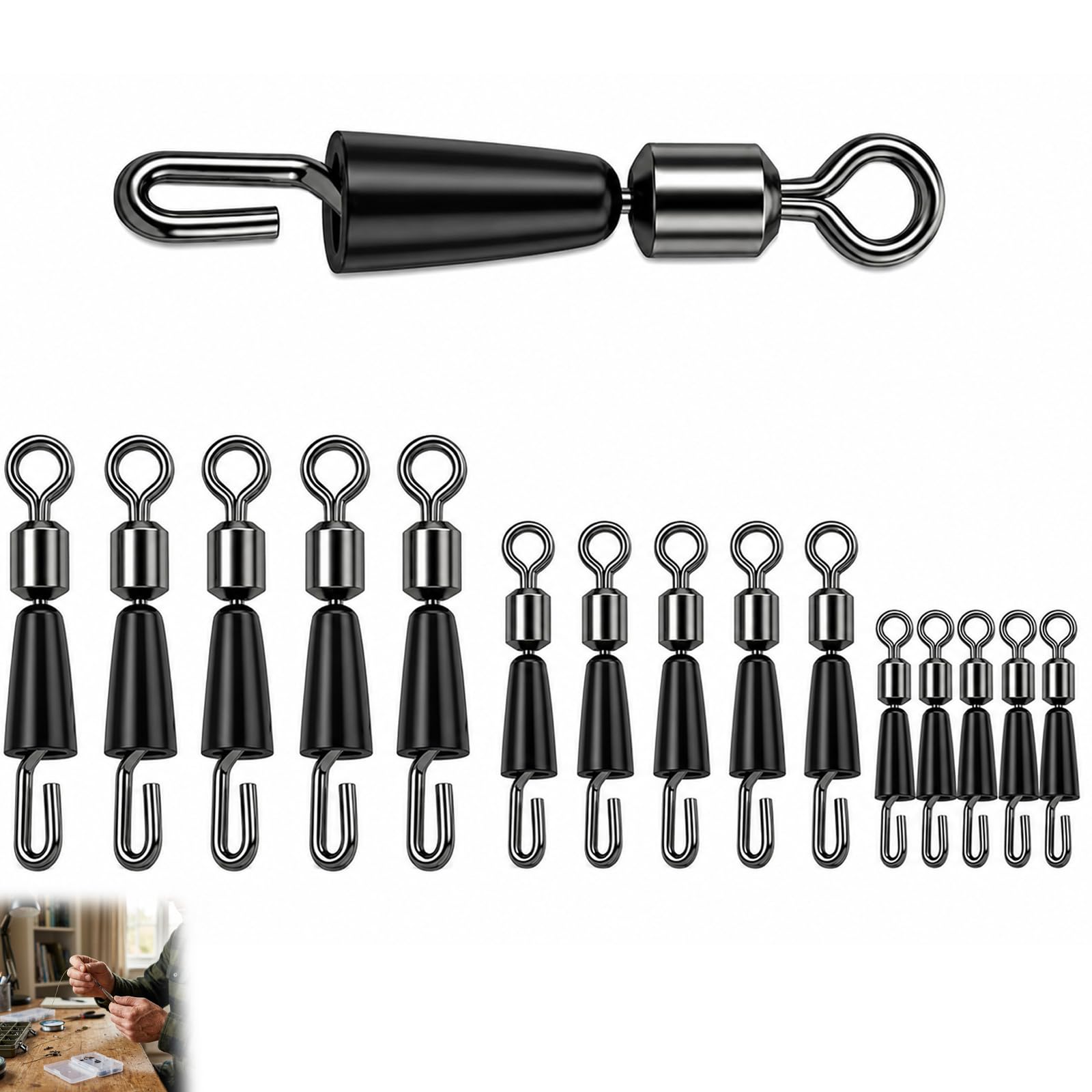 QhgPnt 150Pcs Set with Large Medium Small SizesFishing Swivels, Quick Change Swivels Fishing, Suitable High-Strength Swivel Snaps for Saltwater and Freshwater Fishing