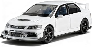 Toy Cars Compatible for Lancer Evolution IX 1/32 Metal Model Car Pull Back Car Toys with Light and Sound Toys Car Collectible Model for Children Age 3 + Year Old (White)