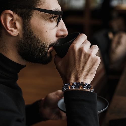 Miniatura 7 de Triple Protection Bracelet, Authentic Tigers Eye, Black Obsidian, and Hematite 8mm Beads Double Layer Bracelet for Men and Women Crystal Healing