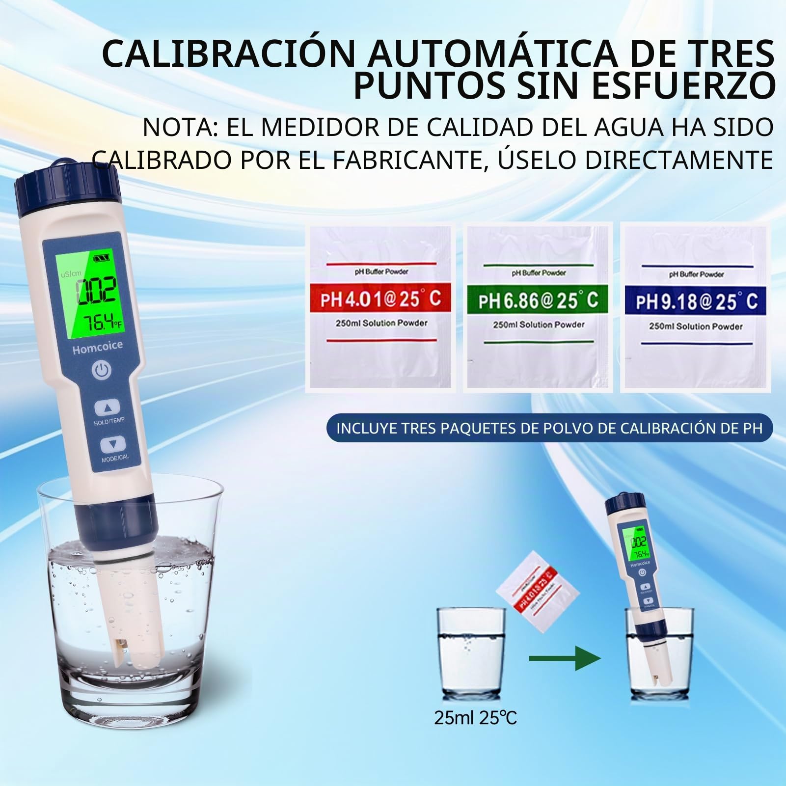 Medidor pH Piscina 7 en 1 con temperatura TDS EC SALINIDAD S.G ORP, pH Tester profesional IP67 a prueba de agua, phmetro digital alta precisión 0.01, probador análisis agua con función ATC