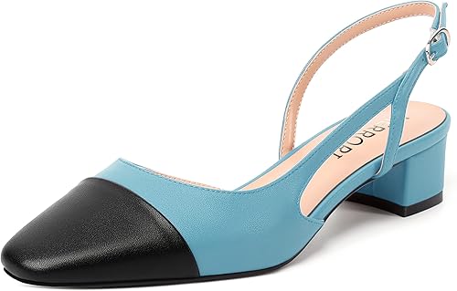 MERRORI Vestido de noche para mujer, con punta cuadrada, mate, hebilla de dos tonos, tacón bajo grueso, zapatos de tacón bajo de 1.5 pulgadas