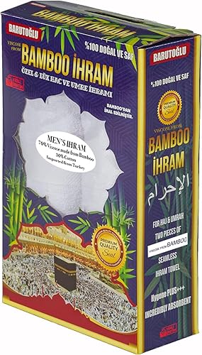 Miniatura 3 de Islamic Men's Ihram Set for Hajj Umrah - 1 Set of 2 Pieces - Ehram Ahram Seamless Viscose Made from Bamboo + Cotton Towels 110 x 220cm (Combo 5