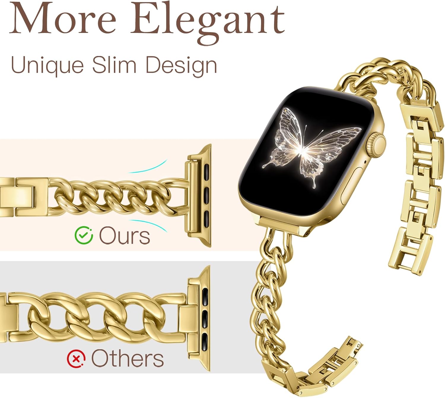 Witzon Slim Gold Watch Bands for Women Compatible with Apple Watch Band 41mm 40mm 38mm 42mm 44mm 45mm 46mm, Metal Dressy Chain Link Bracelet Strap for iWatch Series 11 10 Se Ultra 9 8 7 6 5 4 3 2 1 - Image 3