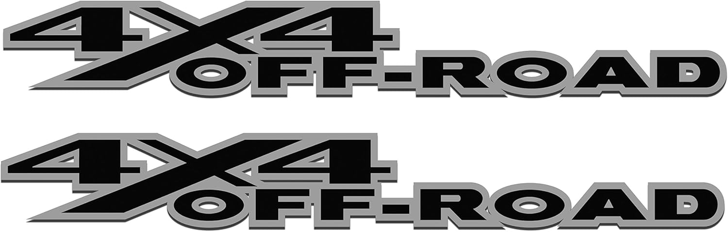 2 x Light Grey Outline, Black 4X4 Off Road 2 Color Vinyl Decals Fits Dodge Ram