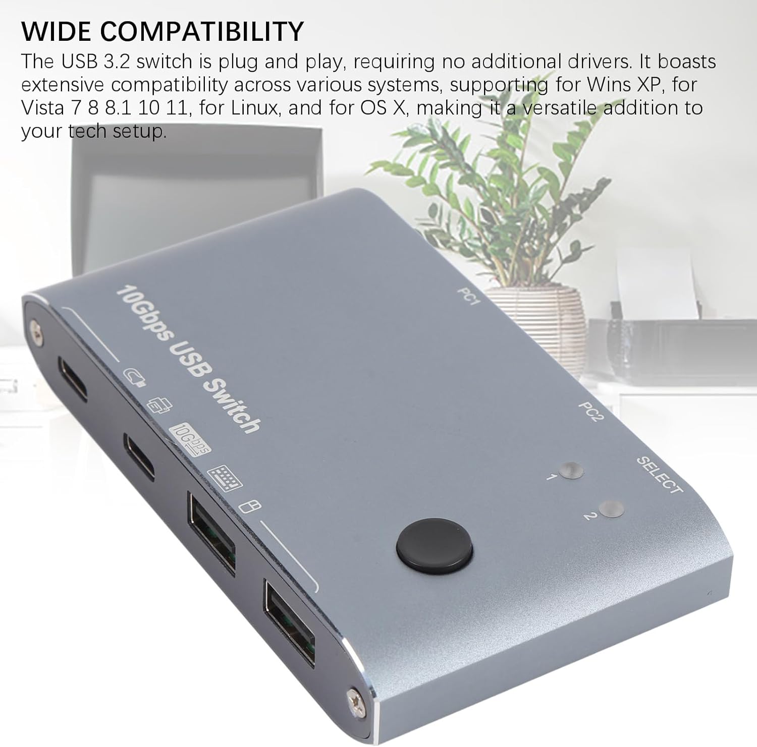 GOWENIC USB 3.2 スイッチ高速データ転送プラグアンドプレイ PC ラップトップキーボード用、2 台のコンピュータ共有