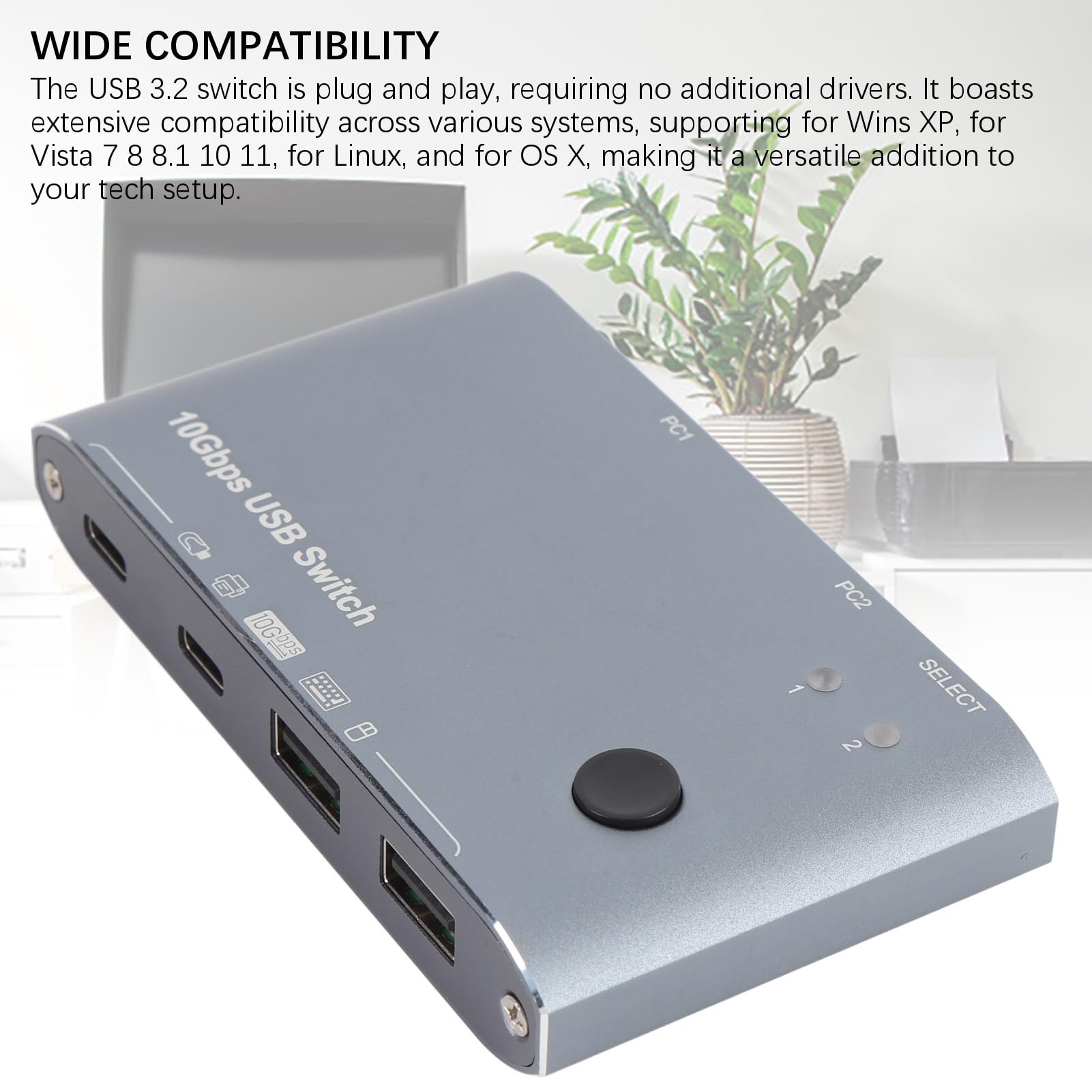 Dpofirs Przełącznik USB z Transferem Danych 10 Gbps, 4 Porty