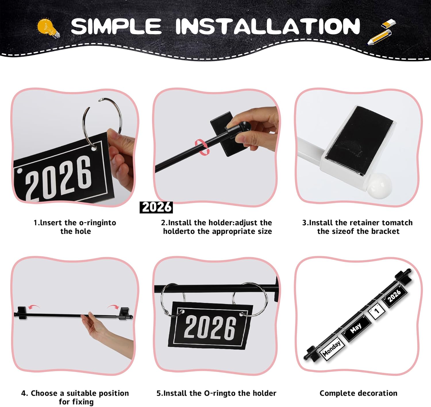  Magnetic Rod Black and White Flip Calendar for Classroom | 2026 Upgraded Classroom Calendar Date Cards Black and White Decor Bulletin Board Set thumbnail