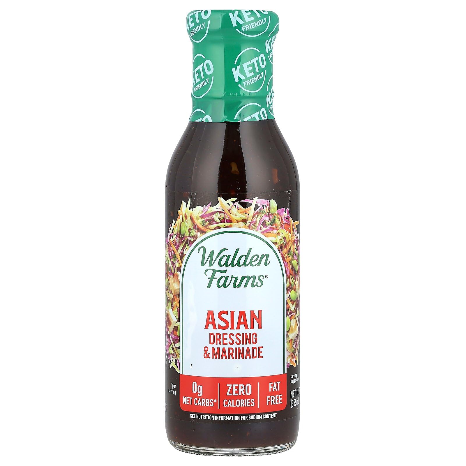 Walden Farms Asian Dressing & Marinade - Calorie-Free, Gluten-Free, Low Carb, Keto-Friendly, Sugar-Free, Zesty Asian Flavor, (12 oz Bottle)