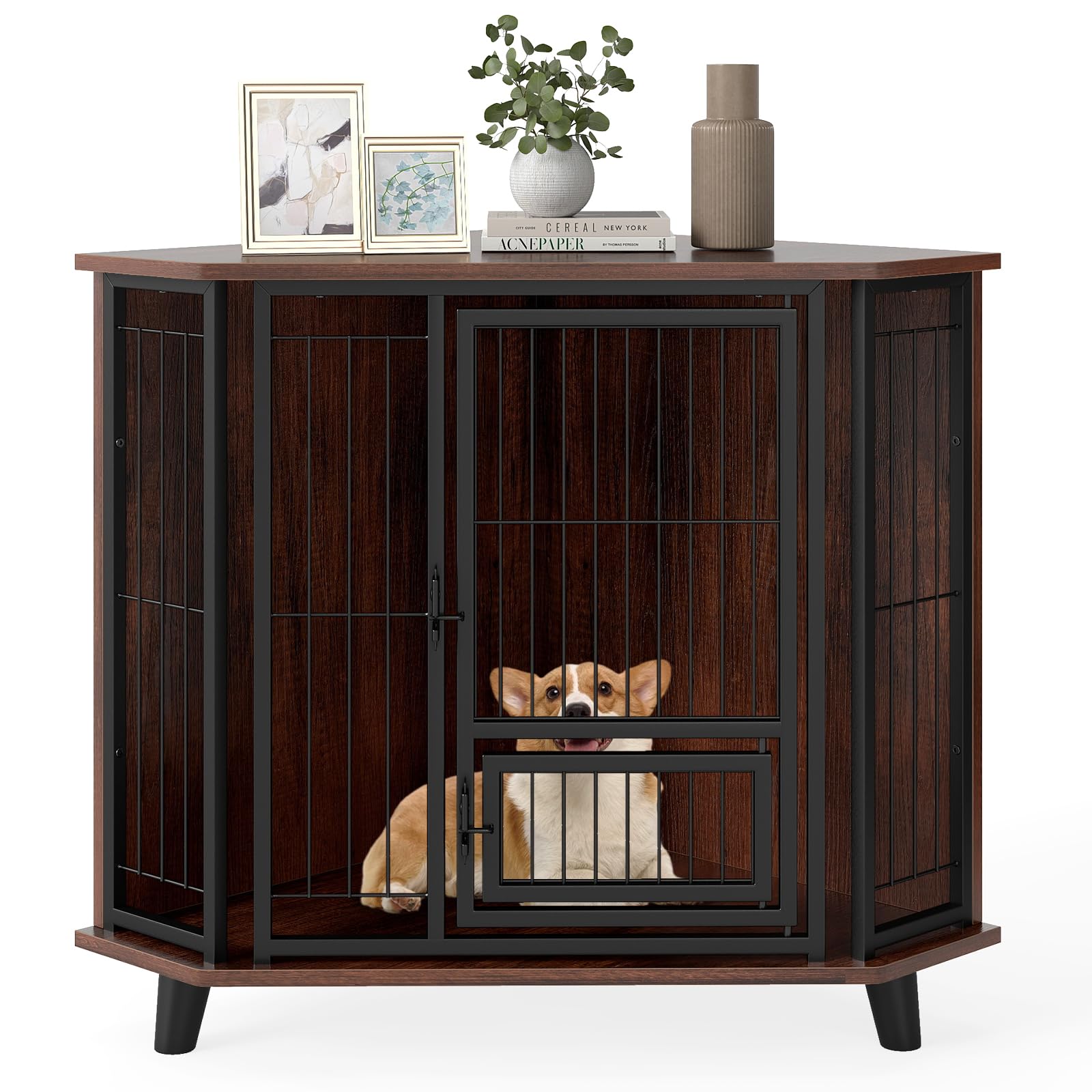 SOARS Corner Dog Crate Home Crate Indoor Kennel for Small/Medium Dogs Dog House with Feeding Door, Lockable Door, 60 x 60 x 71.5 cm