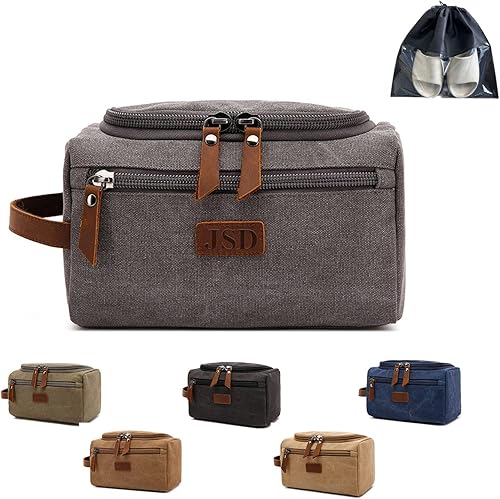 Miniatura 10 de Neceser de aseo personalizado para hombres kit de dopp de lona personalizado para afeitar grabado con láser kit de lona de cuero para viajes regalo