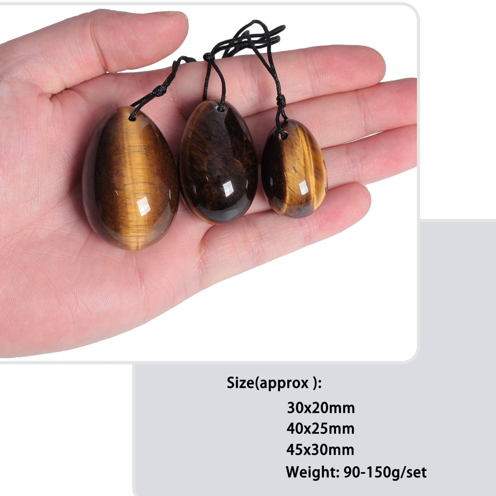 Nupuyai Tiger's Eye Crystal Stone Yoni Eggs Set of 3 - Image 2