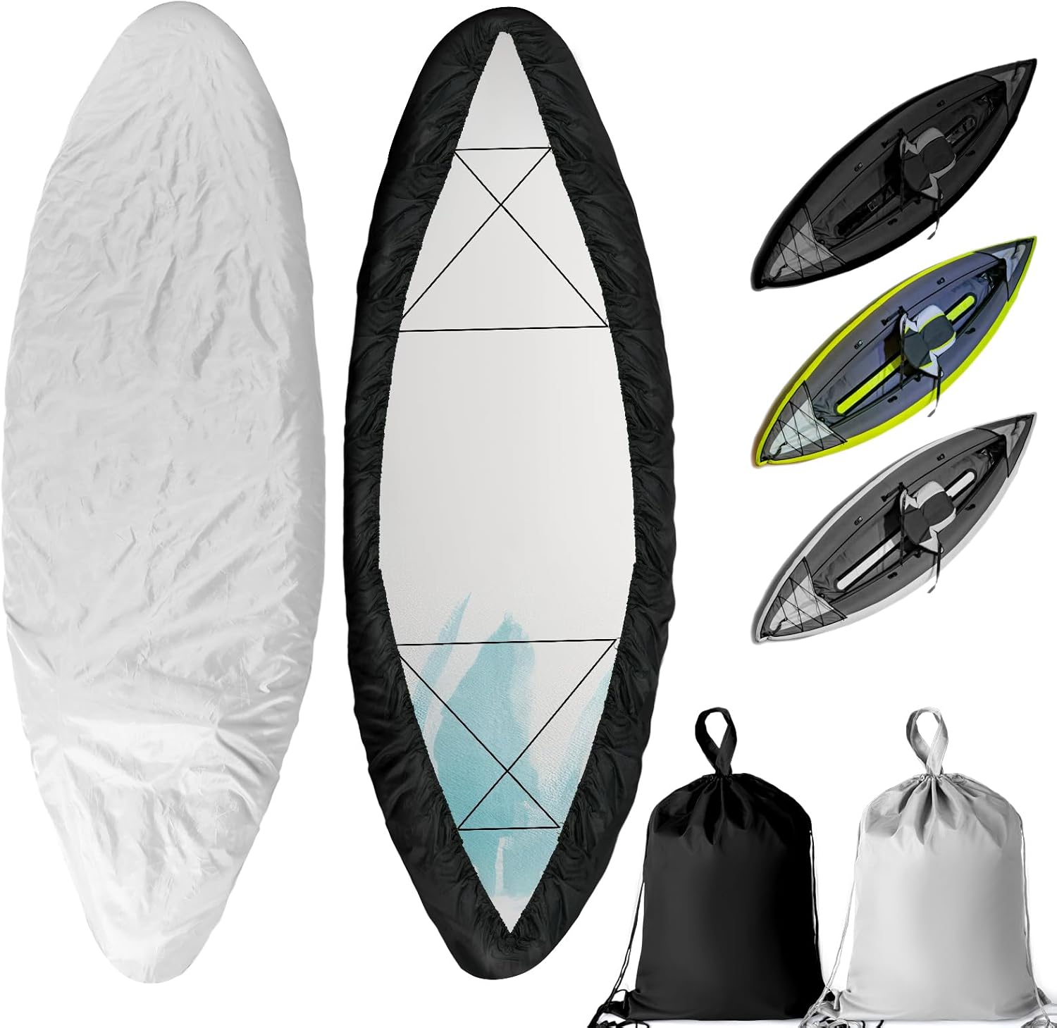 2 Pcs Waterproof Kayak Canoe Cover 7.8-18ft Storage Dust Cover UV Protection Sunblock Shield for Fishing Boat/kayak/canoe, Suitable for 9.3-10.5ft Kayak, Grey and Black 2 Pcs Waterproof Kayak Canoe Cover 7.8-18ft Storage Dust Cover UV Protection Sunblock Shield for Fishing Boat/kayak/canoe, Suitable for 9.3-10.5ft Kayak, Grey and Black