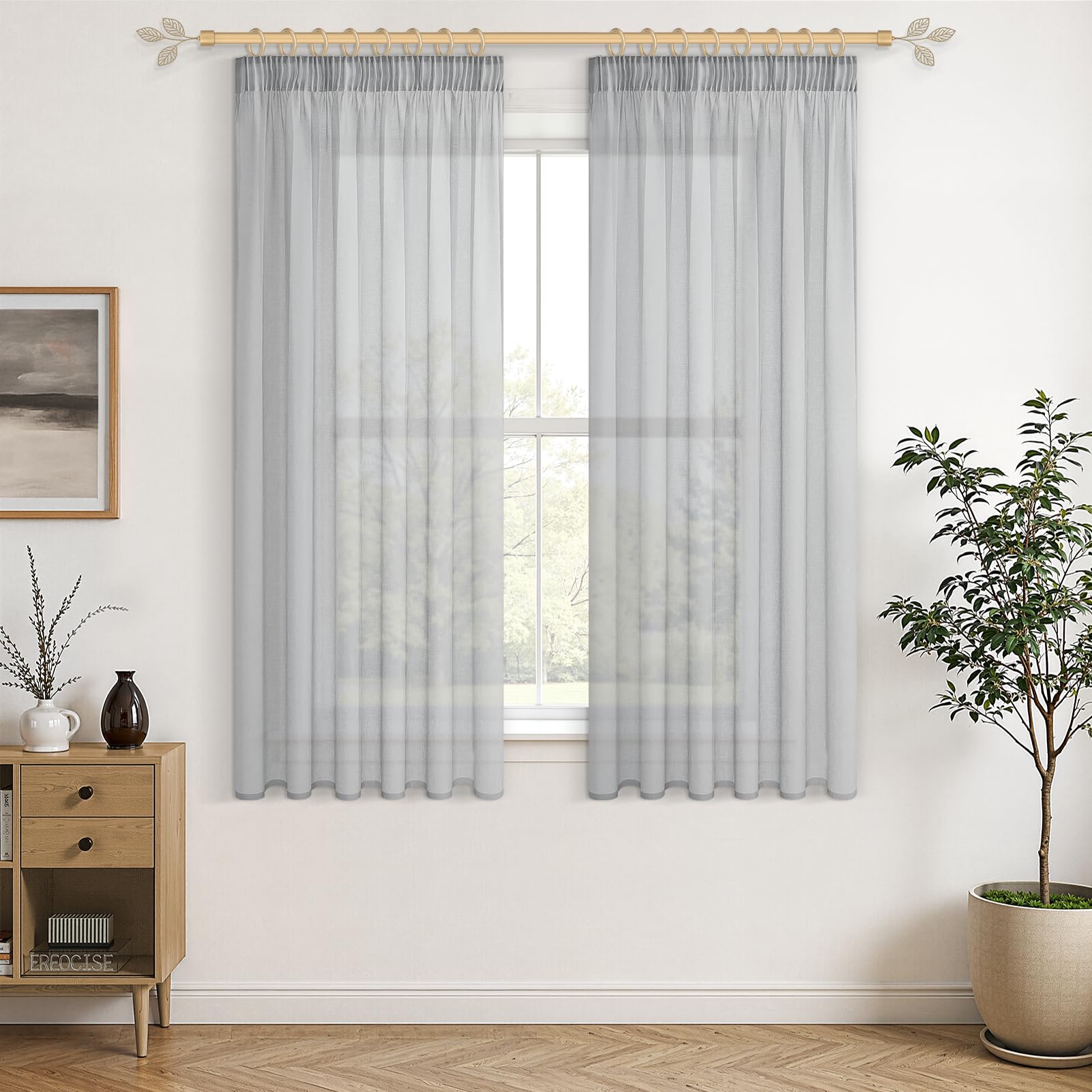 CUTEWIND Vorhänge mit Kräuselband Vorhang Grau Transparent 160X140cm (HxB) 2er Set Gardinen Kurz für Kinderzimmer Jungefür und Wohnzimmer Modern, Gardinen für Schienensystem